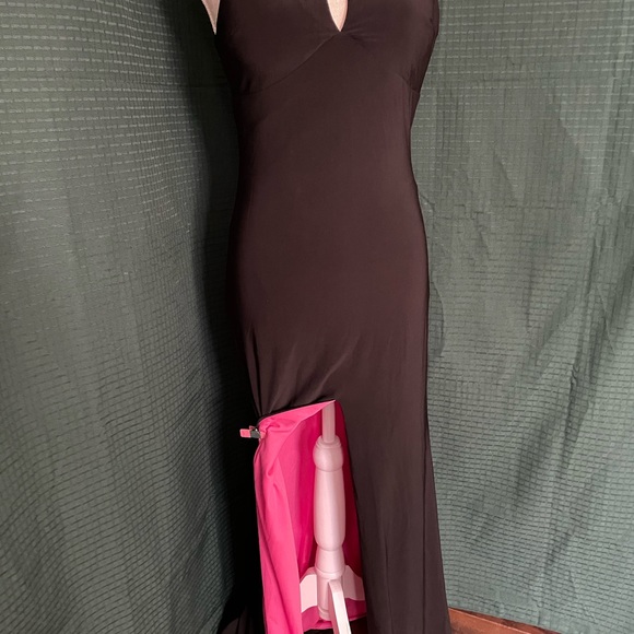 Sequin Hearts size 5 satin black gown with hot pink inside. Preowned - Picture 3 of 3